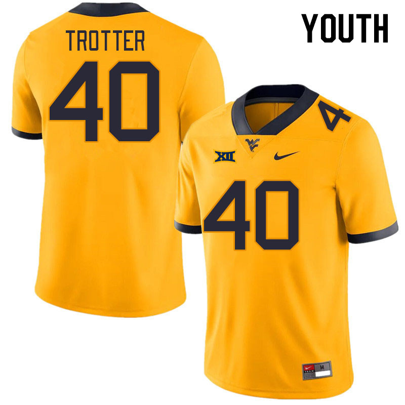 Youth #40 Josiah Trotter West Virginia Mountaineers College Football Jerseys Stitched Sale-Gold - Click Image to Close